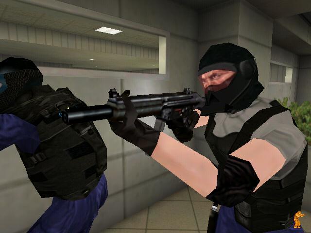 An officer prepares to make entry to a hostile area with the basic model of the Heckler & Koch MP5SD with the integral suppressor.