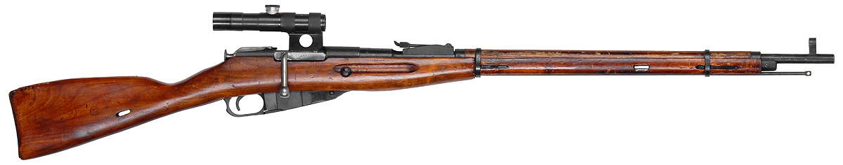 Full-length, Mosin Nagant M91/30 Sniper Rifle with Russian PU 3.5x sniper scope and down turned bolt handle - 7.62x54mm R