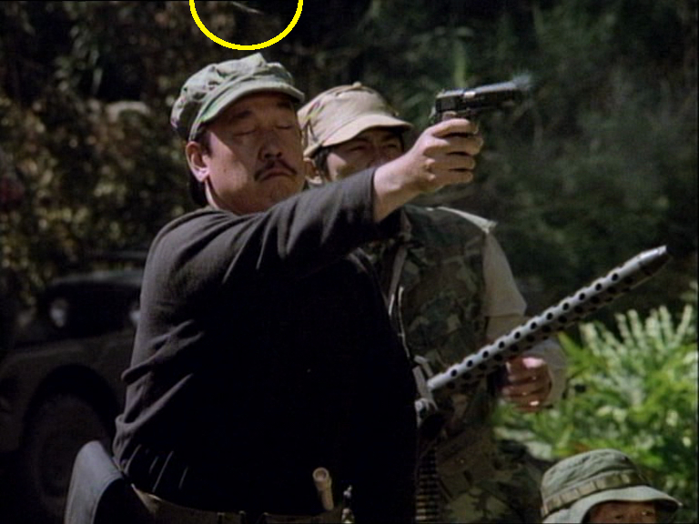 In "The Golden Triangle" (S1E02), Truang fires the M1911, gunsmoke and ejecting casing (yellow).