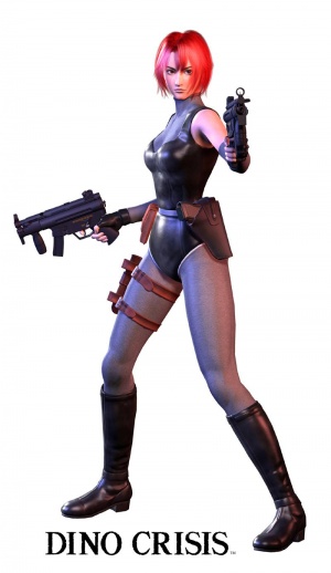 Promotional art featuring Regina with dual MP5KNs