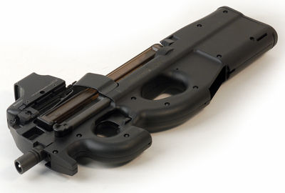FN P90 TR with rail and EOTECH holographic Sight (this is a real movie 'blank adapted' firearm) - 5.7x28mm